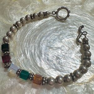 925 Sterling Silver Beaded Bracelet with Multicolor Accents